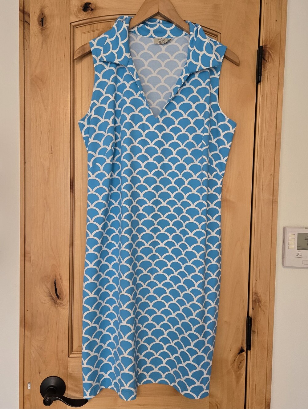 Katherine Way Blue & White Mermaid Scallop-Print Sleeveless Collared Dress XL